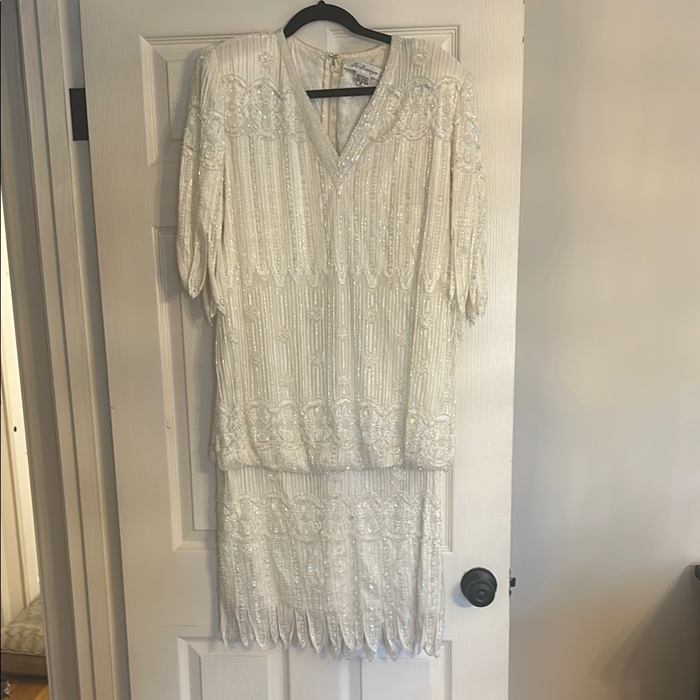 Elegant White Beaded Dress- vintage